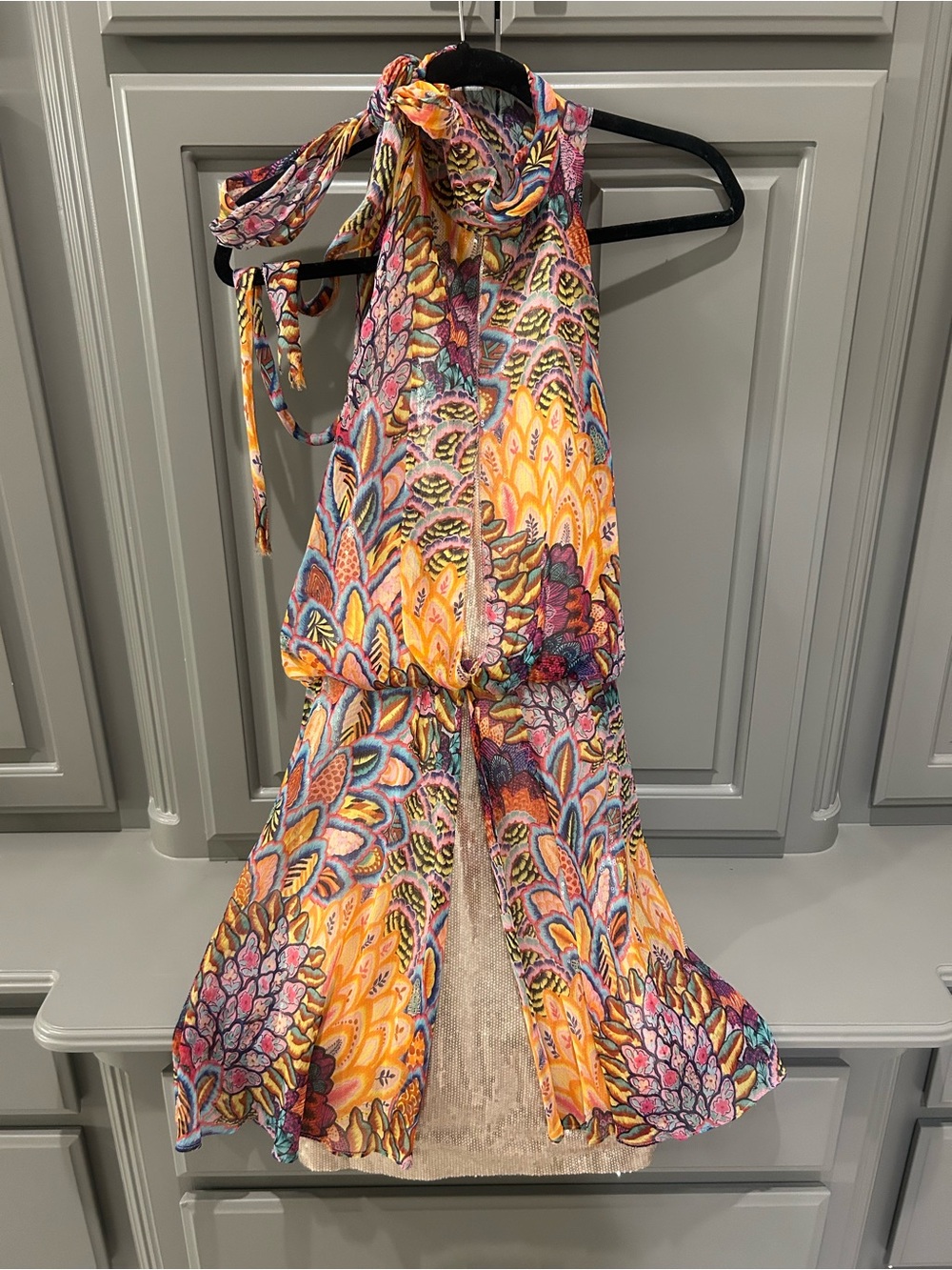 Floral Halter Mini Dress in Yellow Multicolor